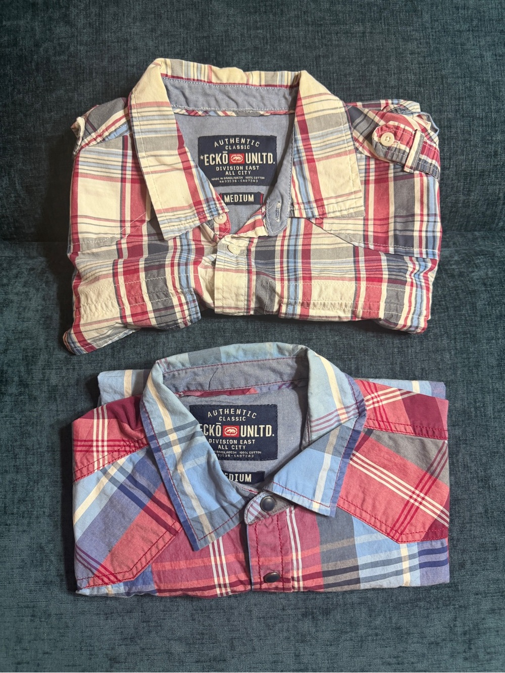Two Ecko Unlimited Men’s Red & Blue Plaid Button-Up Shirt